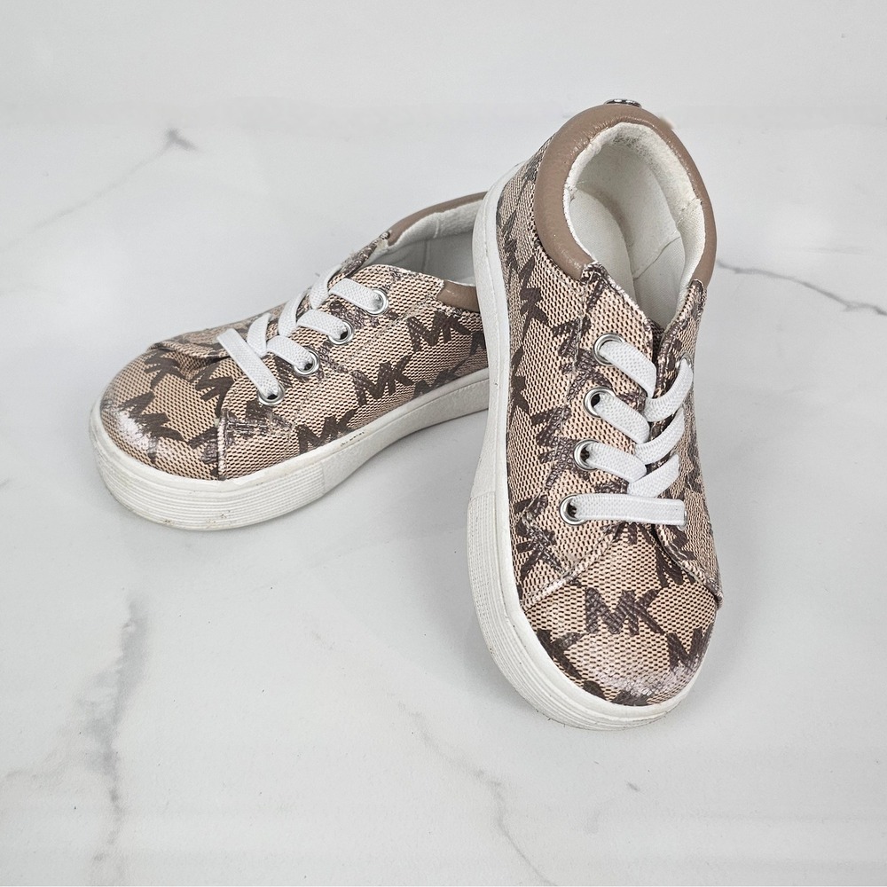 Michael Kors Toddler Girls MK Signature Monogram Lace Up Sneakers Brown Size 6